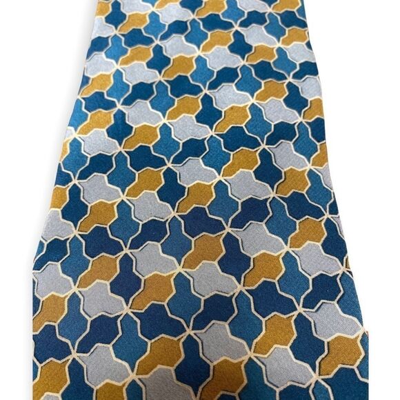 Geoffrey Beene green and gold 100% silk tie - Picture 3 of 6